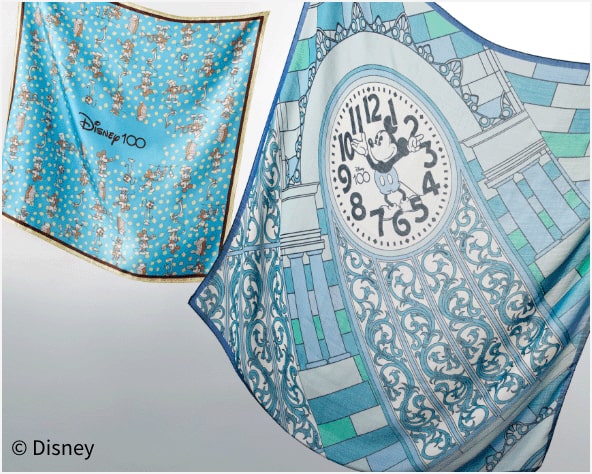 (Right) Disney100 / Wako Limited Scarf featuring the Clock Tower / Mickey Mouse(Left) Disney100 / Wako Limited Scarf / The Whoopee Party