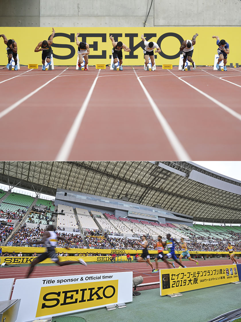 （上）セイコーゴールデングランプリ2018大阪、（下）セイコーゴールデングランプリ2019大阪　写真